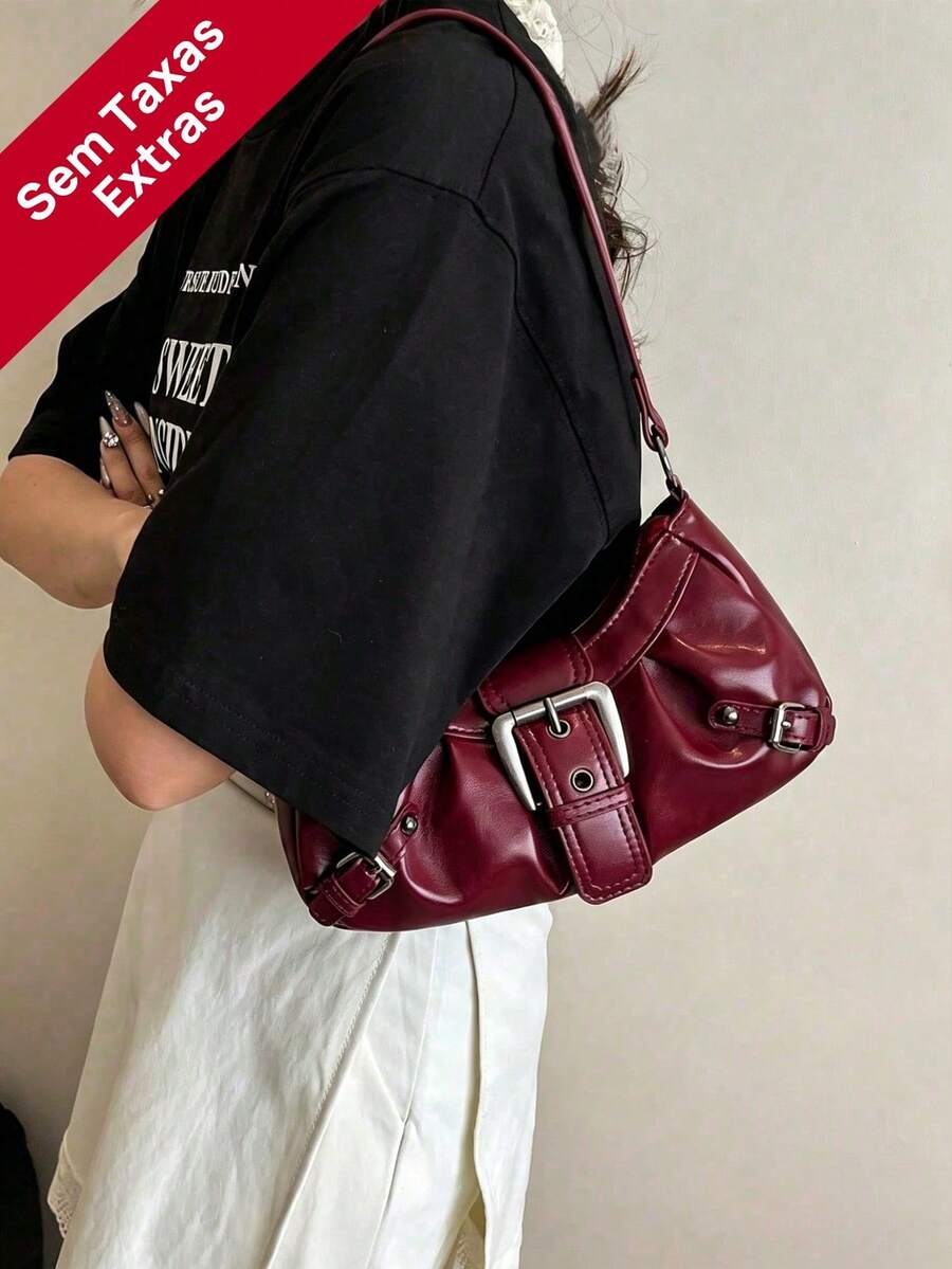 1 Piece Vintage Motorcycle Punk Style Faux Leather Crossbody Bag With Decorative Rivets, Adjustable Shoulder Strap, Large Capacity, Suitable For Work, Transportation, Meetings, Parties - Màu Đỏ Sâu - Xem 1