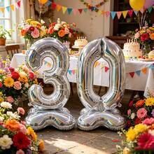 2pcs Silver Extra Large 126.68cm/42inch Number Balloons (18/20/30/50) Number Balloon Set, Giant Large Size Number Foil Balloons, Suitable For First Birthday, Birthday, Anniversary, Anniversary Party Decoration, Anniversary Celebration Event Decoration, - 20 - View 9