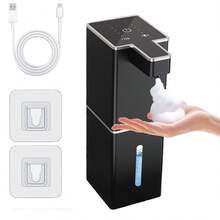感應式泡沫皂液器 自動液體皂液器 自動洗手液皂液器 廚房皂液器 創新設計附可視視窗 可選液體與泡沫款 壁掛或檯面放置 通用 Type-C USB 充電 4 段可調出液量 380ml 容量 含壁貼 適用於辦公室、飯店、居家、學校等場景 - 全新噴油工藝 - 查看 3