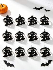 12pcs/6pcs/1pc Halloween Napkin Rings - Halloween Novelty Theme, Black Skeleton Hand, Ghost, Spider, Haunted House, Butterfly Creative Design Napkin Rings, Suitable For Halloween Party Table Decor - Easy To Clean Metal Texture, Halloween Decoration, Theme Event Accessories, Spooky Table Decor, Durable Napkin Holder - Multicolor - View 25