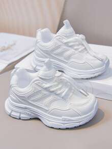 Student Versatile Lightweight Breathable Campus Running Shoes, Lock-In Buckle No-Tie Laces Athletic Shoes - White - View 4