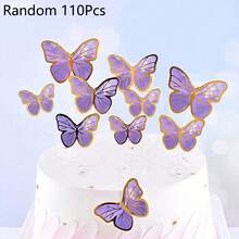 55pcs Butterfly Cake Toppers, Minimalist Paper Cake Decorative Picks, Birthday Party Decor - Purple - View 5