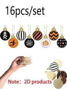 8pcs/16pcs/24pcs Set Flat Wooden Ball Ornaments, Suitable For Halloween Decoration, Including Ghost, Spider, Pumpkin And Skull Patterns; Suitable For Haunted House Decoration, Halloween Party Tree Ornaments, Window Display And Atmosphere Props - Multicolor - View 14