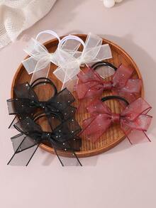 2pcs/12pcs Girls Mesh Rhinestone Bow Hair Scrunchies Set, Suitable For Daily Decoration - Multicolor - View 4