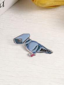 Funny Camera Pigeon Enamel Brooch Surveillance Meme Abstract Bird Metal Pin For Backpack Jacket - Dusty Blue - View 8