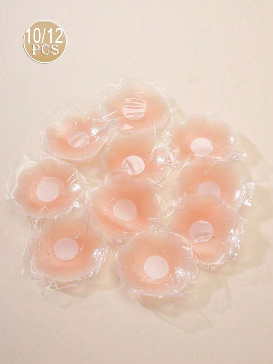 10/12入可重複使用矽膠乳貼,女性胸部花瓣提拉隱形胸墊,黏性胸貼 - 彩色 - 查看 1