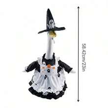 Porch Goose Halloween Costume, Ghost Print Ruffled Trim Dress And Hat 2 Pcs Set, Holiday Lawn Goose Outfits - Black - View 8