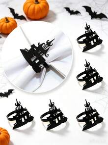 12pcs/6pcs/1pc Halloween Napkin Rings - Halloween Novelty Theme, Black Skeleton Hand, Ghost, Spider, Haunted House, Butterfly Creative Design Napkin Rings, Suitable For Halloween Party Table Decor - Easy To Clean Metal Texture, Halloween Decoration, Theme Event Accessories, Spooky Table Decor, Durable Napkin Holder - Multicolor - View 9