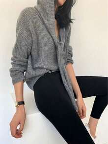 Women's Minimalist Knit Sweater, Fashion Loose Fit Pullover, Suitable For Autumn/Winter - Grey - View 9