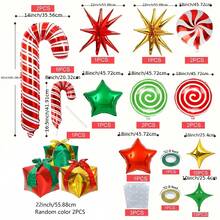 46pcs Christmas Decoration Balloon Set Red Green Gift Box Balloons Candy Cane Balloons Star Balloons Christmas Party Decor - Multicolor - View 5