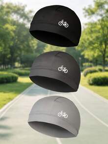1/3pcs Bicycle Pattern Printed Helmet Liner Cap, Breathable Mesh Sweat-Absorbing Dome Knit Cap, Lightweight Helmet Inner Cap, Suitable For Road Cycling, Motorcycle Riding And Sports - Multicolor - View 1