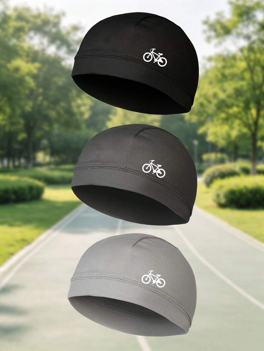 1/3pcs Bicycle Pattern Printed Helmet Liner Cap, Breathable Mesh Sweat-Absorbing Dome Knit Cap, Lightweight Helmet Inner Cap, Suitable For Road Cycling, Motorcycle Riding And Sports - Multicolor - View 1