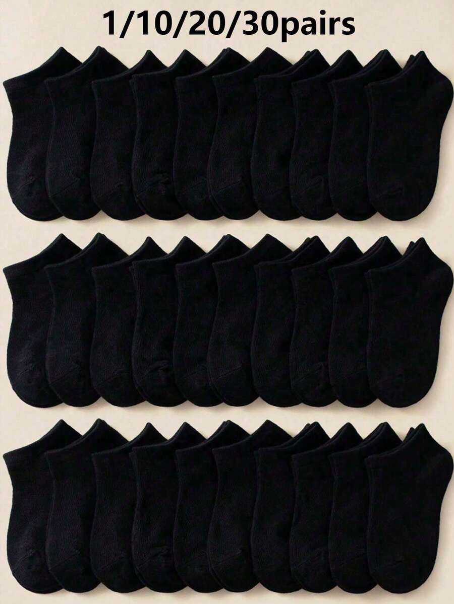1/10/20/30 Pares de Meias Casuais de Cor Sólida de Poliéster - Design com Listras Laterais, Respirável & Absorvente de Umidade, Adequado para Todas as Estações, Unissex, Presente de Natal