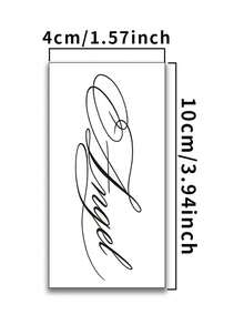 English Waterproof Temporary Tattoo, "Angel" Design, Unisex Fake Tattoo Stickers, Suitable For Theme Party Events, Personalized Outfit Accent, Waterproof, Sweat-Proof, Rub-Resistant, Long-Lasting, Body Painting, Black Tattoo Suitable For Parties, Valentine's Day - Exquisite Design Suitable For Various Activities And Occasions - Black - View 5