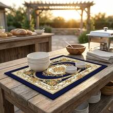 1pc Dish Drying Mat, Coffee Machine Mat, European Classical Floral Pattern Deep Blue Background Luxury Scroll Rose Design, High Absorbency Drainage Mat Suitable For Dining Table And Cafe Use, Multi-Purpose Water-Draining Mat, Home Gift, Tabletop Decor - XYLSD-647 - View 4