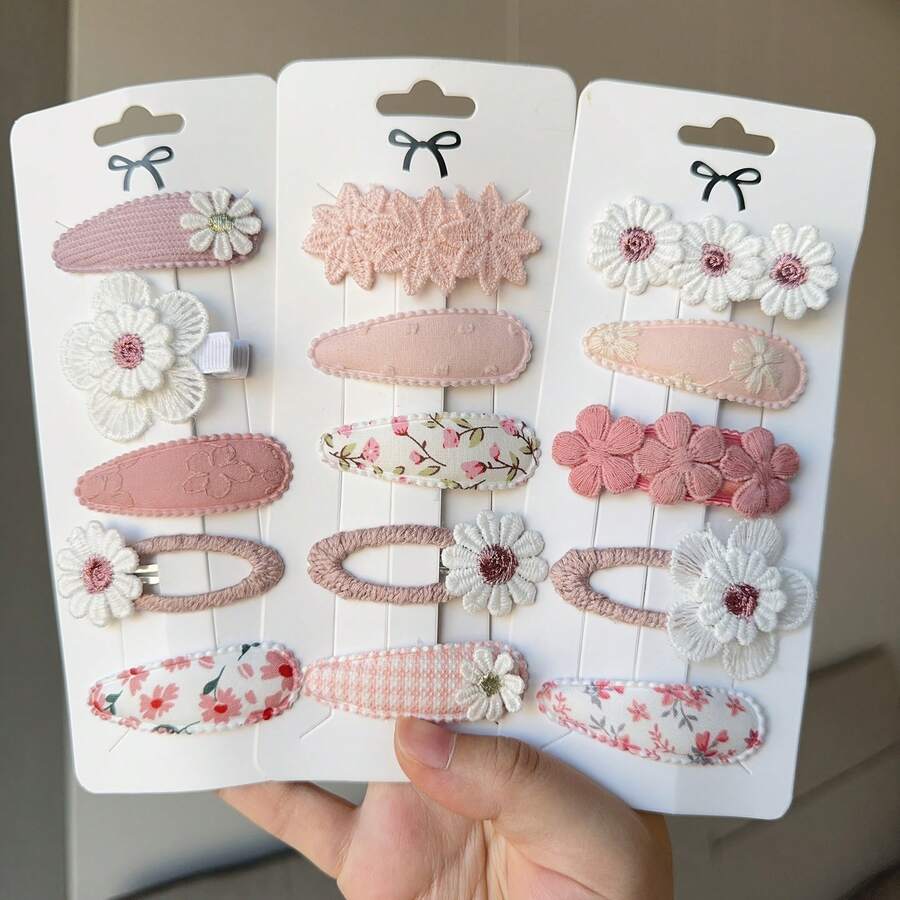 5pcs/Set New Women's Cute Hair Clips, Solid Color Fashion Floral Design Hair Accessories