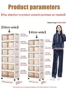 1pc, 3/4/5 Layer Foldable Storage Cabinet With Doors And Wheels, Plastic Storage Box, Stackable Large Capacity Home Organization For Bedroom, Living Room, Kitchen, Easy Assembly And Space-Saving Design - Transparent Tea - View 10