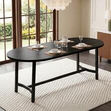 Mesa de comedor de 180 x 80 x 75 cm, apta para 6-8 personas, con esquinas redondeadas, estilo sencillo, patas de hierro, color negro. - Negro - Ver 4