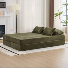 Large Modern White 2 Seat Sofa With 4 Throw Cushions, High Density Foam Folding Mattress, Suitable - 綠色雙座 - 查看 3