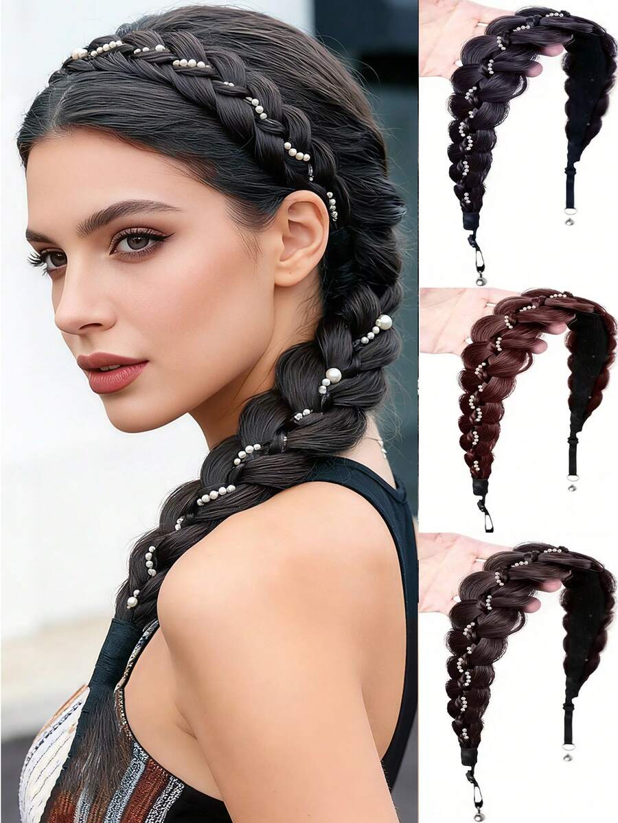 Fishbone Braid Headband Wig Integrated Fried Dough Braid Hair Accessory With Magic Tape