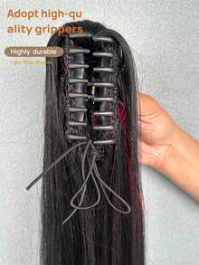 42英吋超長馬尾接髮片，新款馬尾髮型，女性夾入式長直髮，逼真馬尾髮片，多功能髮飾，牢固夾入式假髮，快速造型方案，自然髮型，時尚假髮，萬聖節 - 挑染紅色 - 查看 3