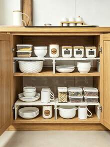 Expandable Kitchen Storage Rack, Bowl And Plate Layered Organizer, Countertop Cabinet Shelf, Layered Rack, Spice Rack, Desktop Storage Rack, Shoe Rack, Multi-Purpose, Disposable Slouchy Cloth, Adjustable Closet Shelf Divider - Expandable Storage Rack, Suitable For Wardrobe, Bathroom, Kitchen - No Drilling Required, Easy Installation, Comes With Adhesive Pads - Multi-Purpose Divider System, Kitchen Supplies, Kitchen Accessories, Kitchen Tools - Multicolor - View 6