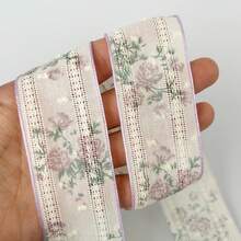 2 Yards Cotton-Feel Hollow Flocked Yarn Ribbon, Floral Print Textured Yarn Ribbon, Wedding Bouquet Decoration Ribbon, Suitable For Handmade Bouquets, Gift Wrapping, Party Decor, Floral Design, Handmade DIY Bow Gift Ribbon, Smooth Texture, Event Decoration, Peach Blossom Ribbon, Wedding, Holiday Gift, Gift Wrapping Pink Ribbon, Handmade Pink Ribbon Roll, Pink Bow Ribbon, Handmade Ribbon, Elegant Ribbon, Party Favor Ribbon, Decorative Ribbon - 1 Piece, Purple - View 5
