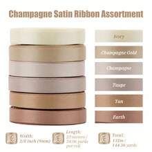 Champagne Gold Ribbon - 3/8 Inch Double-Faced Satin Ribbon Set - 6 Rolls, 120 Yards, Suitable For Crafts, Weddings, Baby Shower Decorations, Gift Wrapping, Invitations - View 3