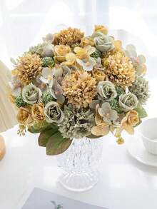 1PC Artificial Simulation Ball Chrysanthemum Rose Bouquet, With Realistic Texture, Suitable For Indoor/Outdoor Decoration, Home Decoration, Wedding Table Decoration, Proposal Window Display, Roadside Flower Decoration, And Autumn Decoration - Light Grey - View 1
