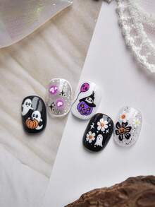 1pc 5D Embossed Nail Stickers, Dark Style Pink Pumpkin Head Halloween Ghost Nail Art Decals, Self-Adhesive Nail Decoration DIY Accessories - Multicolor - View 7