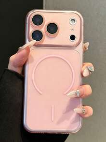 Pink Semi-Transparent Magnetic Phone Case, Compatible With 17Pro Max/17Pro/17/16Pro Max/16/15Pro Max/14Pro Max/13/12Pro Max/12/12Mini/11Pro Max/11Pro/11/7/8/SE/16e/7P/X/XR/Xs Max, Full Lens Coverage Shockproof Protective Case, Daily Essential - Pink - View 2