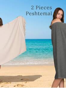 2 Pieces %100 Cotton Mykonos Peshtemal, 2 Peshtemals In Same Colour, 2 Peshtemal Suitable For Beach And Home Use - Black - View 7