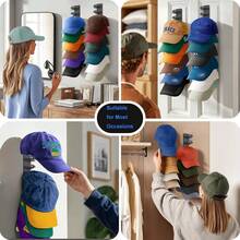 1pc Baseball Cap Storage Rack, Adhesive Wall-Mounted Hat Holder Can Hold 10 Caps, Multi-Layer Hat Display Organizer Suitable For Closet Door Cabinet, Strong Adhesive Hat Hanging Rack With Dual Installation Options Black - View 3