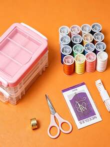 1/2 Set Sewing Kit, Home Sewing Repair Needle And Thread Bag, Portable Large 3-Layer Handmade Sewing Storage Box, Portable 3-Layer Sewing Bag With Transparent Storage Box For Fabric Organization - Conventional - View 5