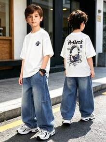 Boys' Fashion Curved Leg Denim Jeans, New Style Long Pants For Spring/Autumn/Winter - Medium Wash - View 5
