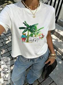 Puerto Rico Bunny "DtMF" Fun Frog Unique Print Fitted Shoulder T-Shirt, Vacation Travel Beach - White 7 - View 5