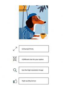 1pc Frameless Wall Art Print Of Dachshund Wearing Blue Beret And Glasses, Striped Sweater Dog Drinking Yellow Coffee Cup, Playful Animal Lover Poster Suitable For Living Room, Bedroom, Dorm, Room Decoration, Fun Poster, Wall Print, Vintage Decor, College Dorm Essentials - Frameless C - View 5