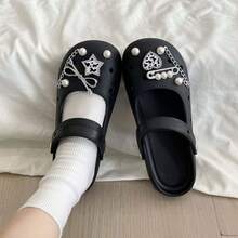 女款柔美風瑪麗珍式EVA軟底舒適透氣時尚百搭戶外沙灘涼鞋 - 黑色 - 查看 2
