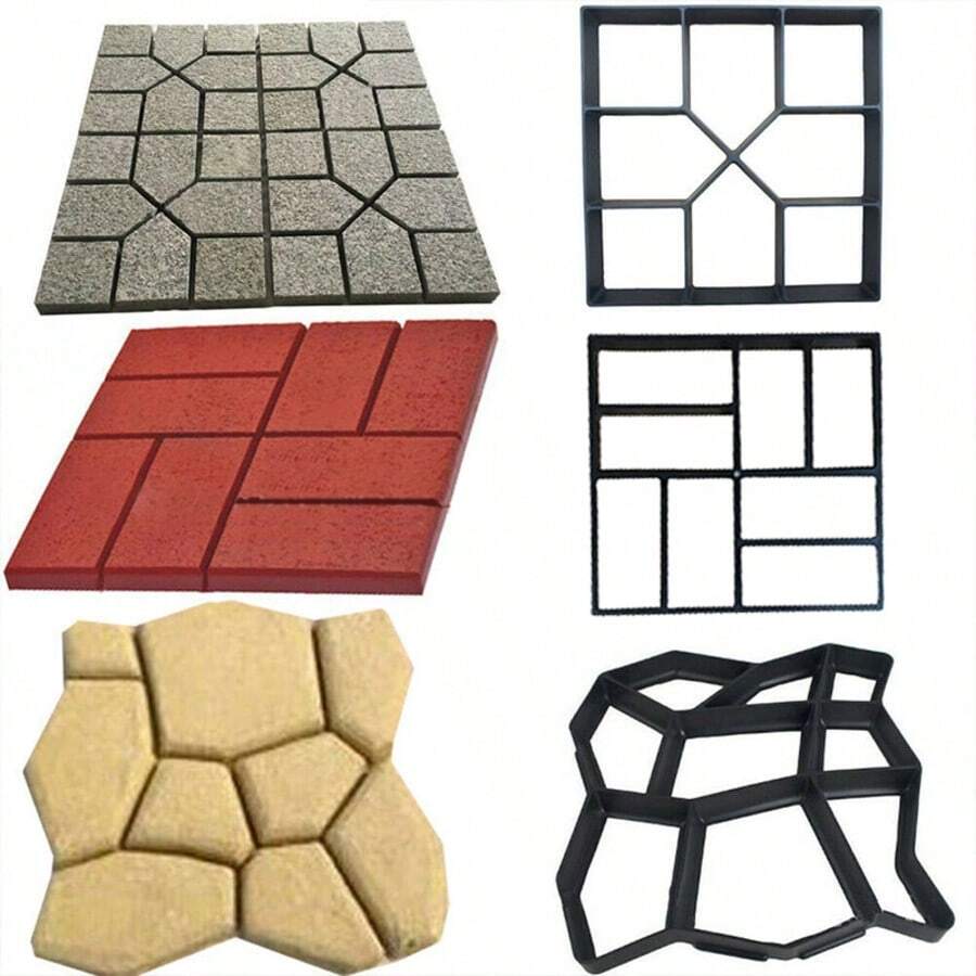 1pc Reusable Plastic Garden Path Maker Mold, DIY Concrete Paving Template For Cement Bricks, Patio Floors And Stepping Stones, Multi-Shape Walkway Mold For Backyard, Balcony, Lawn, Garden And Outdoor Landscaping Projects