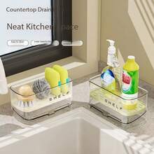 Giá thoát nước bồn rửa bát phân tách khô và ướt, kệ lưu trữ khăn lau bát và miếng bọt biển, giá phơi miếng bọt biển rửa bát - Xem 5