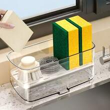 Giá thoát nước bồn rửa bát phân tách khô và ướt, kệ lưu trữ khăn lau bát và miếng bọt biển, giá phơi miếng bọt biển rửa bát - Xem 6