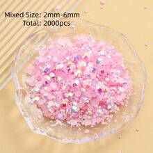 2MM-6MM 混尺寸 2000顆/包 圓形平底樹脂水鑽果凍糖 AB色亮面亮片 DIY 寶石貼紙，適用於衣物、包包、鞋子、馬克杯、瓶子、保溫杯、手機、DIY配件 - 粉紅色42 - 查看 1