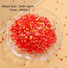 2MM-6MM 混合尺寸 2000顆/包 圓形平底樹脂水鑽 糖果果凍 AB色 亮面亮片 DIY 寶石鑽石 黏貼珠飾，適用於衣服、包包、鞋子、馬克杯、瓶子、保溫杯、手機、DIY配件 - 大紅43 - 查看 1