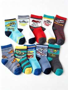 10 Pairs Cute Cartoon Boys Socks, Comfortable Mid-Calf Socks, Suitable For Daily Wear And Student Campus Life - Multicolor - View 5