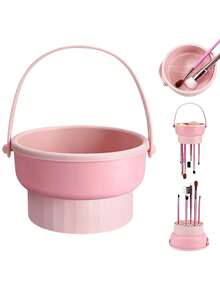 1/2pcs 2-In-1 Makeup Brush Cleaning Pad, Silicone Cleaning Bowl, Portable Foldable Makeup Brush Cleaning Bowl With Drying Rack, Suitable For Cleaning And Drying Makeup Brushes, Powder Puffs And Sponges - Multicolor - View 10