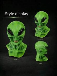 1 buah Topeng Alien Lateks Hijau Baru, Topeng Alien UFO Horor Halloween Baru Penutup Kepala - MultiWarna - View 4