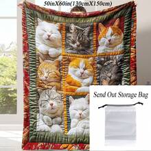 1pc Cat Flannel Blanket, Novel Flannel Blanket, Soft And Comfortable For Nap, Office, School, Home, Picnic, Travel, Gift - Mocha Brown - View 6
