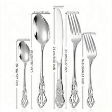 European Vintage Embossed Hollow Handle Stainless Steel Cutlery Set | Gold/Silver Mirror Polished, Non-Slip And Dishwasher , Multi-Piece Set, Suitable For Western Dining And Party Decoration - Silver - View 3