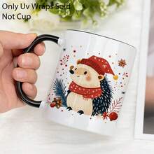 12pcs Watercolor Winter Christmas Hedgehog Transfer Paper UV DTF Waterproof & Scratch-Resistant Vinyl Transfer Paper For DIY Crafts, Cups, Home Decor, Christmas Wall Removable, Holiday Decor Accessories, Holiday Graphic Designs Featuring Snowy - Multicolor - View 8