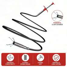 Herramienta para eliminar obstrucciones de drenaje, desatascador de tubería con agarre de resorte flexible, limpiador de drenaje de 4 garras de uso rudo, herramienta para atrapar cabello y desatascar drenajes, apta para fregadero de cocina, drenaje de baño, bañera, ducha, limpieza de inodoro, incluye guantes desechables - C - Ver 9